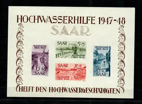 Saarland 1948: Block 1-2 postfrisch, **, Echtheitsnachweis BPP Attest