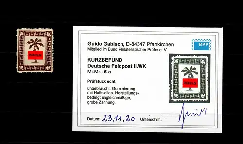 Feldpost MiNr. 5a, ungebraucht, mit BPP Befund