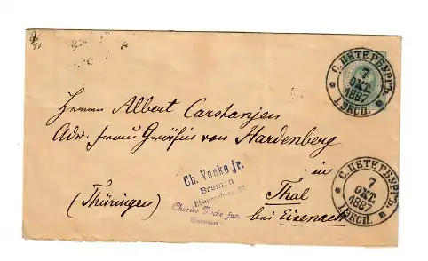 Rus: 1887 St. Petersburg nach Thal/Eisenach - Bremen