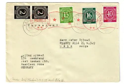 Brief Sachrang/Aschau nach Oslo mit Zensurstempel München 1949