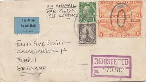 USA 1937: registered Portland, Oregon to München, zollamtlich geöffnet, customs