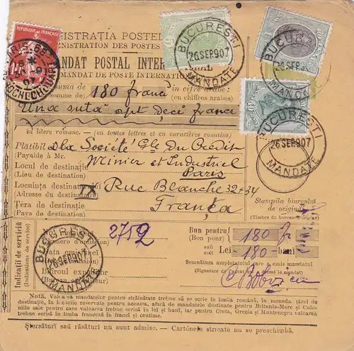 parcel card Romaina/Bucaresti 1907 to France