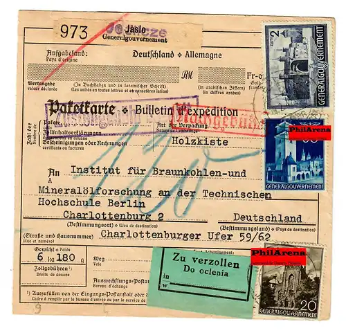 Gouvernement général GG: Carte de Jedlicze à Berlin, 1942