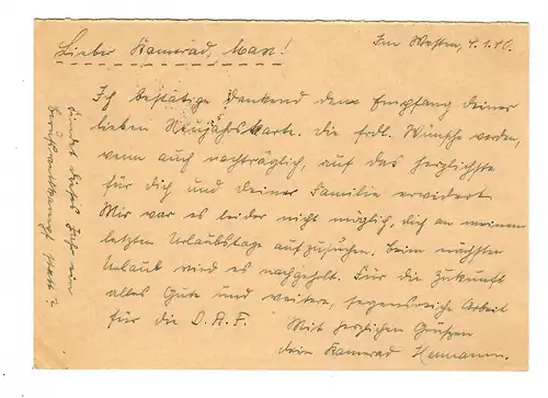 Generalgouvernement Ganzsache GG P7 Frage, Text 09: Urkarte als Feldpost 6.1.40