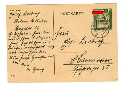 Generalgouvernement GG: Ganzsache P10: Radom nach Hannover, 1941