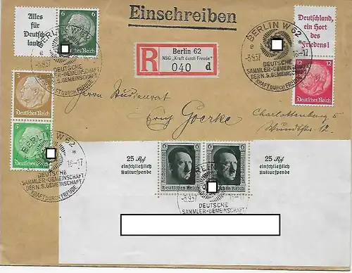 DR: Min. 678: Sous-rand avec cachet spécial KDF, Berlin 1937