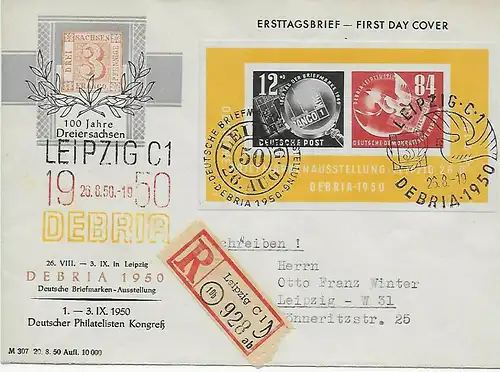 DDR Min. Block 7; FDC recommandé avec cachet spécial Leipzig - DEBRIA