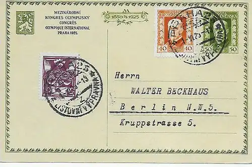 Prague 1925: Congrès olympique sur la carte de Berlin