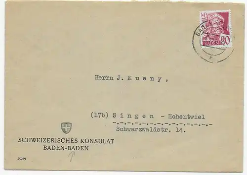 Franz. Zone: 1949: Konsulatspost ohne Zuschlag-Marke. Schweizerisches Konsulat