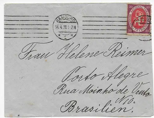 Lettre de Hambourg 1920 à Porto Alegre/Brésil