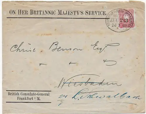 Poste consulaire: British consulate-General: Francfort/M vers Wiesbaden 1889