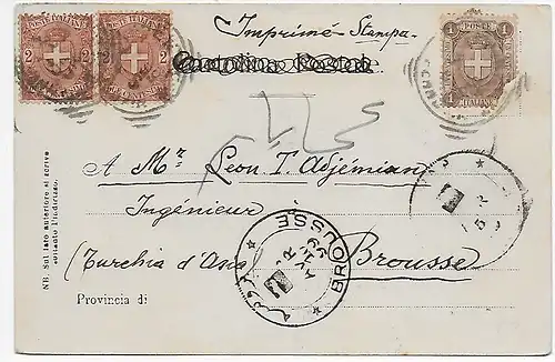 Italien: Ansichtskarte Firenze, Drucksache nach Brousse/Türkei, 1899