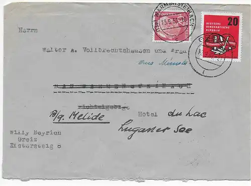 Lettre 1957 de Greisch à Warmensteinach, transfert à Melide, Lac de Lugano