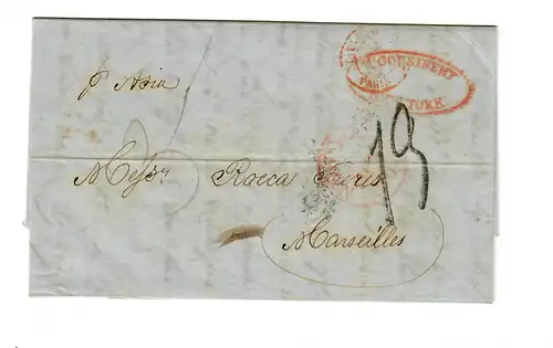 USA to France: 1852: Transatlantic Post: P. Asia, New York to Marseille