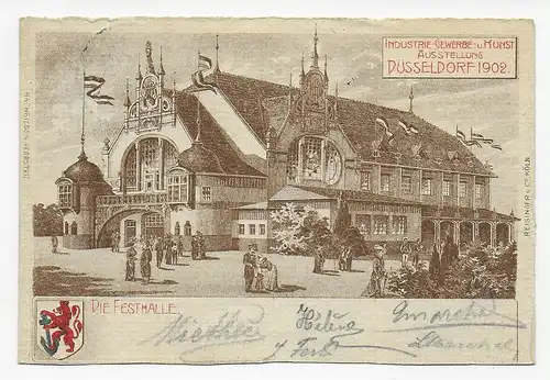 Festhalle Düsseldorf 1902 mit Messemarke/Vignette nach Neuried