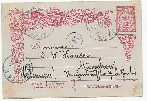 Carte postale Adriopel (Edirne) vers Munich en 1902