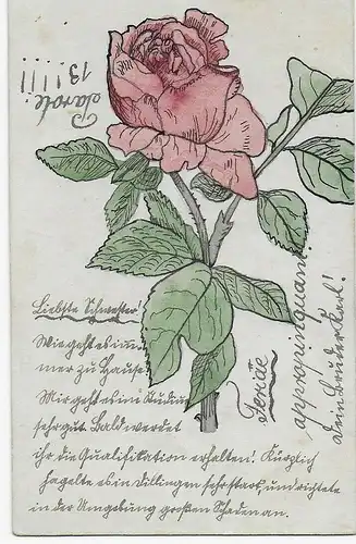 Ansichtskarte mit rücks. Rose von Dillingen nach Uttenhofen, 1906