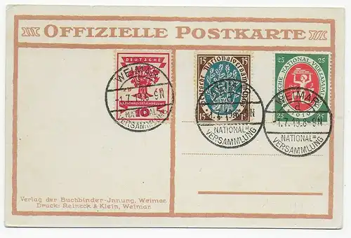 Carte postale FDC Weimar - Assemblée nationale 1.7.1919