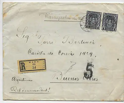 Echantillon de marchandises sans valeur, Envoyer Vienne 1923 en Argentine