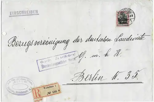 Inscription 1916 Varsovie - Bes. I. WK à Berlin, censure, zelocean