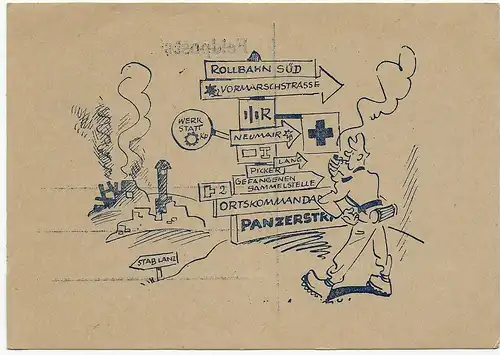 Feldpost mit Humor Schilderwirrwar, FPNr. 08553-A nach Obergrünberg 1942