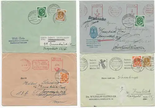 4x Briefe um 1953, Schrobenhausen, München, 3x davon Nachsendung