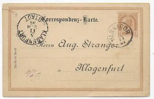 Ganzsache Hermagor nach Klagenfurt 1891