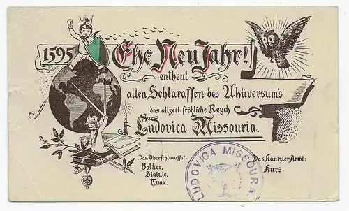 Ludiovica Missouria, New Year card New York, 1894, Saint Louis to Austria Ölmütz