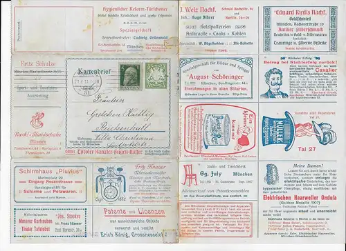 Kartenbrief 1911 München nach Reichenhall: Karte mit verschiedenen Werbungen