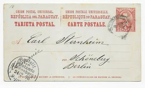 Post card Asuncion to Schöneberg/Berlin, 1898