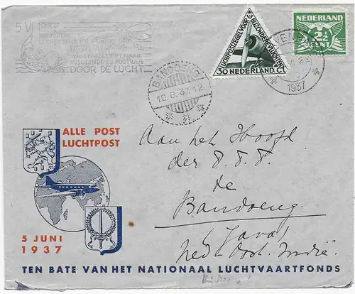 La Haye, air mail to Bandoeng 1937, Ned. Indie