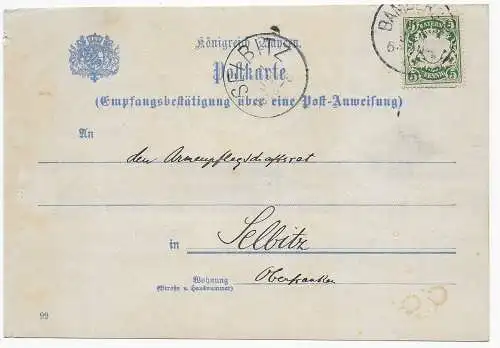 Bamberg Postkarte Empfangsbestätigung nach Selbitz 1903