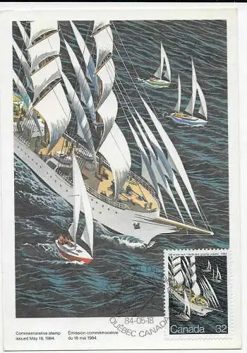 Maximum Karte Quebeck Canada: Segelschiff, Blanko Postkarte