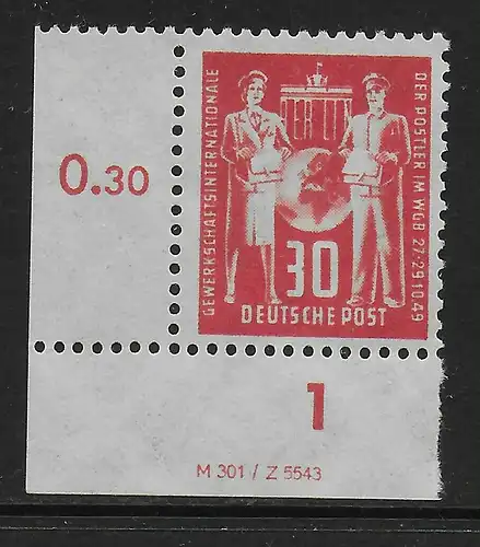 DDR: MiNr. 244 DV, postfrisch, **, Eckrand, Druckvermerk