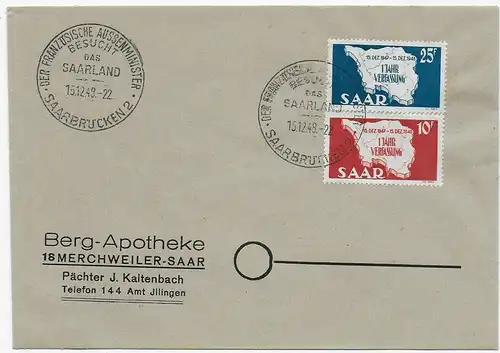 Saarland 1949 Französicher Aussenminister - Sonderstempel