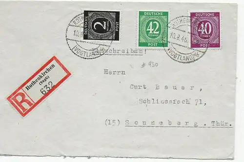 Einschreiben Rothenkirchen nach Sonneberg, 1946