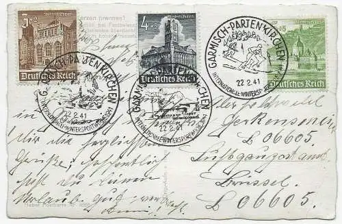 Garmisch -Partenkirchen 1941, Wintersport/Ski, 3 Sonderstempel und Festkarte