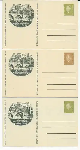 3x Ganzsache: 9. Bundes-Philatelistentag, 1932, 1x mit Ansicht Heidelberg