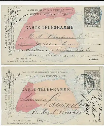2x Carte-Télégramme, 1884, Paris to Loewemberg, 