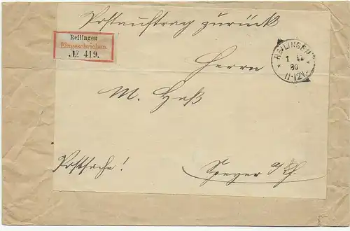 Einschreiben Reilingen, alter R-Zettel, 1880 als Postsache, Postauftrag - Speyer