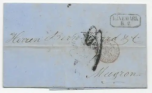 Brief Kopenhagen 1861 nach Mugron, Frankreich, über Hamburg T&T