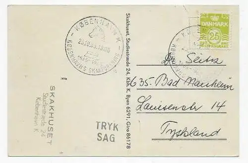 Ansichtskarte mit 2 Postlern, 1965 von Kopenhagen nach Bad Nauheim