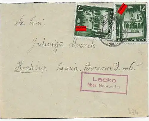 GG: portogerechter Brief mit Agenturstempel Lacko über Neu Sandez, 1941