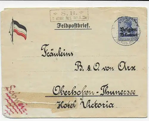 Feldpostbrief 1915 nach Obershofen/Schweiz