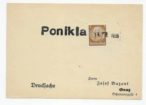 Drucksache Ponikla nach Graz, 14.10.1939, kurz nach der dt. Besetzung