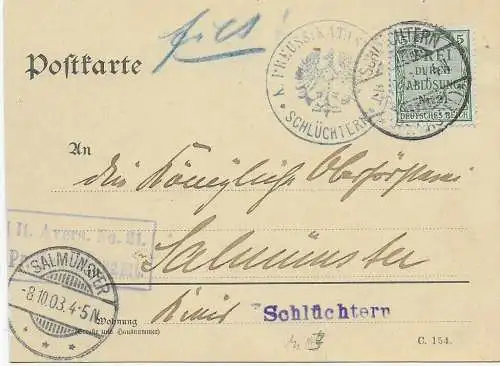 Dienst-Postkarte Schlüchtern nach Salmünster, 1903