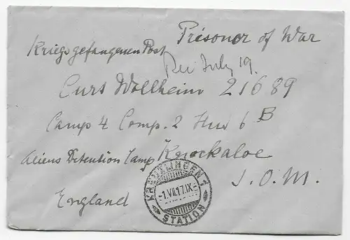 Brief aus Kreuzlingen 1917 nach Knockaloe Internment Camp, Isle of Man, Kgf PoW