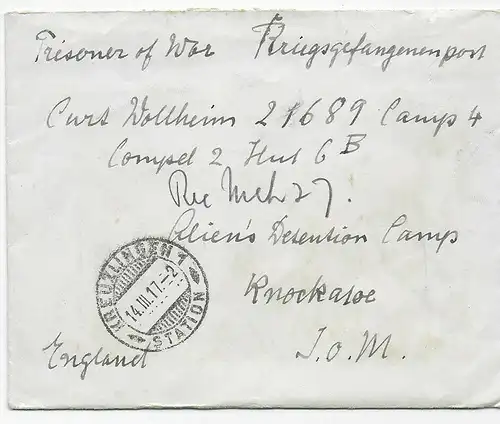 Brief aus Kreuzlingen, 1917 nach Knockaloe Internment Camp, Isle of Man, Kgf PoW