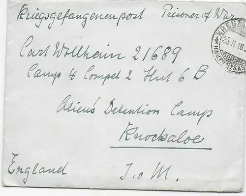 Brief 1918 aus Kreuzlingen nach Knockaloe Internment Camp, Isle of Man, Kgf PoW