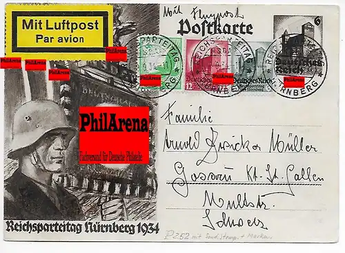 P252, Lufpost Reichsparteitag Nürnberg, 1934 in die Schweiz, Sonderstempel